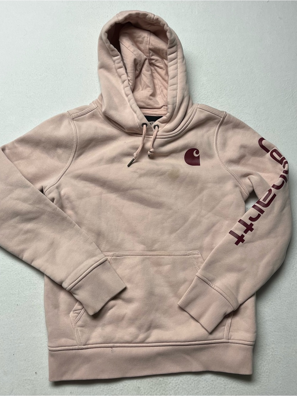 Carhartt Relaxed Fit Pullover Hoodie Youth S Beige Logo Hood Pockets - Picture 1 of 7